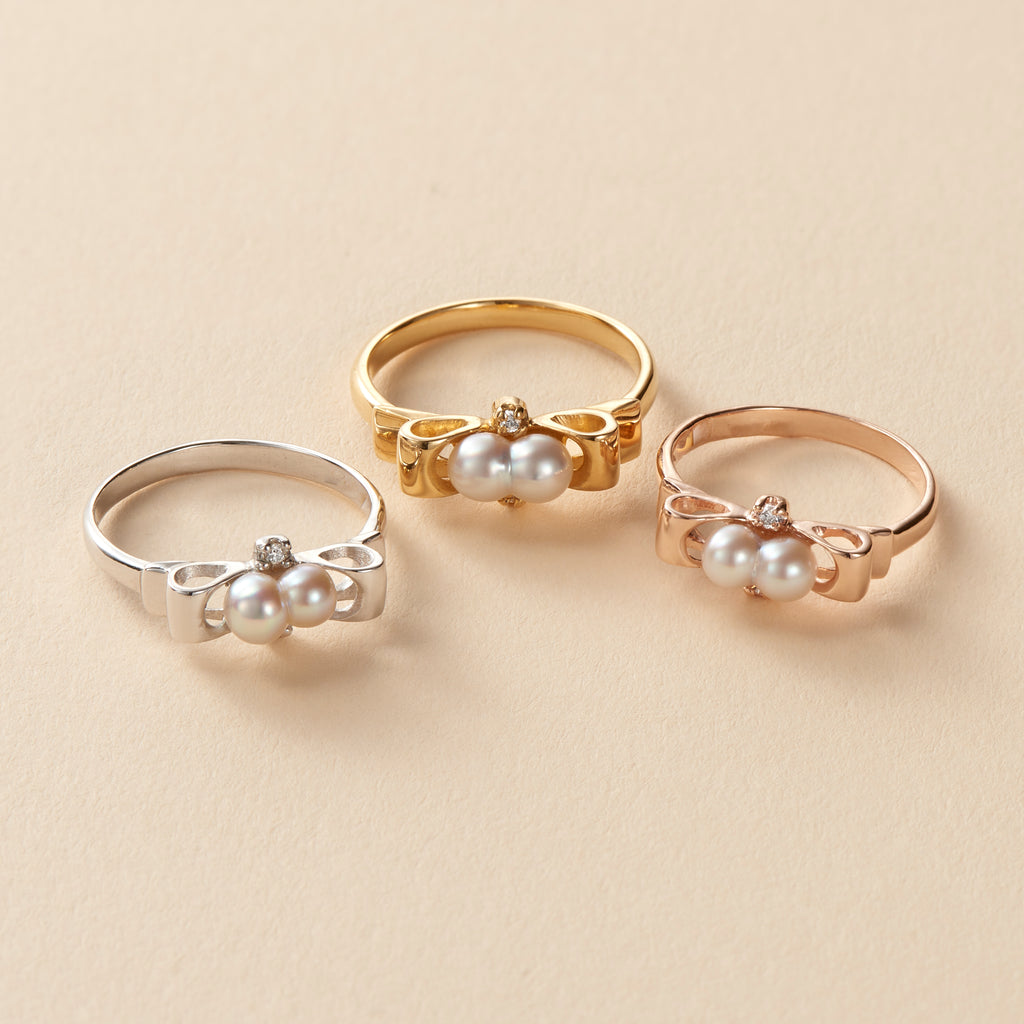 【Enju Series】双子真珠「ご縁珠」18金ダイヤモンドリング  Twin Pearls 18K solid gold Diamond Ring