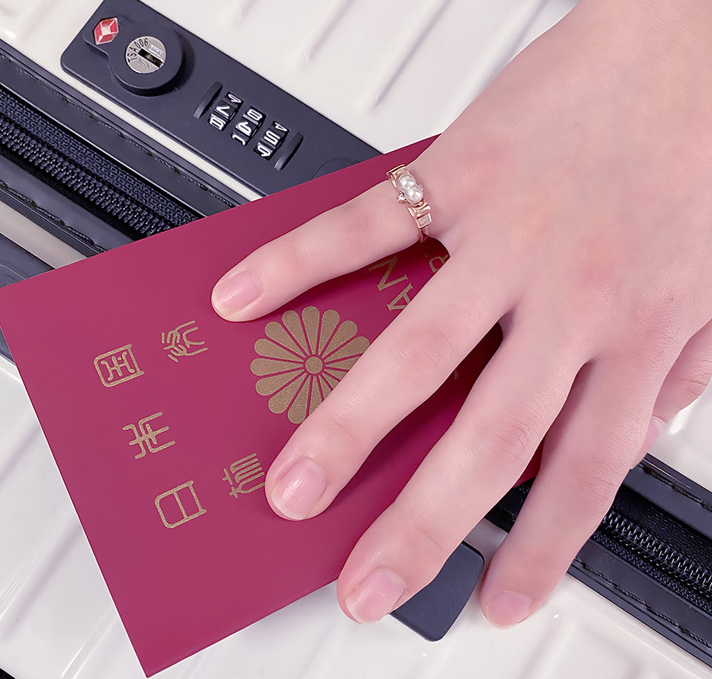 【Enju Series】双子真珠「ご縁珠」18金ダイヤモンドリング  Twin Pearls 18K solid gold Diamond Ring