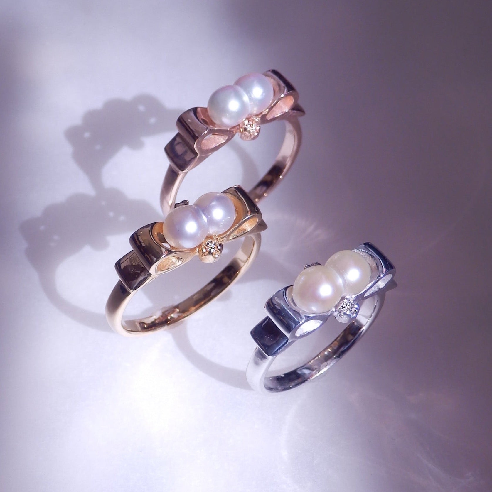 【Enju Series】双子真珠「ご縁珠」18金ダイヤモンドリング  Twin Pearls 18K solid gold Diamond Ring